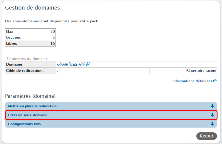 creer un sous-domaine