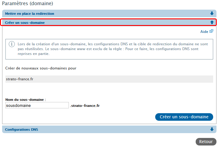 creer un sous-domaine